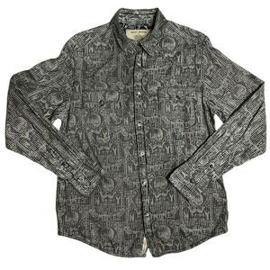 DKNY Men's Button-Front Shirt Size Medium Long Sleeves Black Gray Skull Guitars